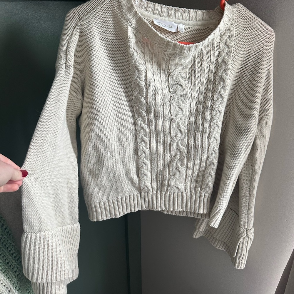 RD Style Cream Cowl Neck Sweater with Cable Knit